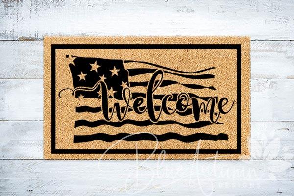 welcome-patriotic-one-color Patriotic Welcome Doormat - Black Only